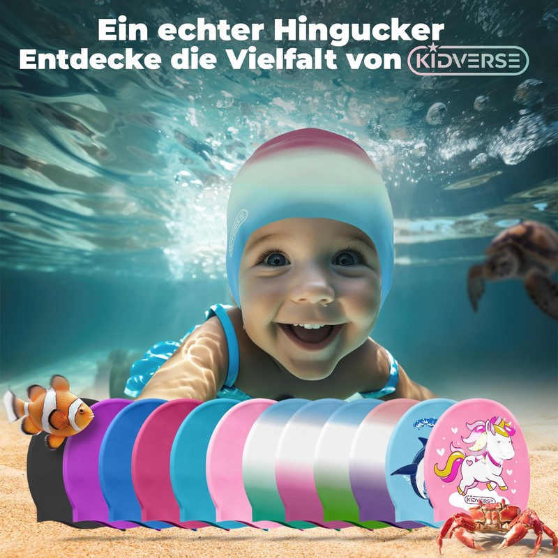 KIDVERSE Girls' Swimming Cap, Waterproof, for Children with Non-Slip Nubs,