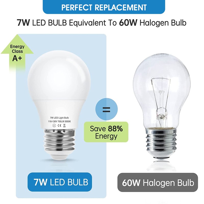 EvaStary 60W Equivalent Refrigerator Light Bulb, 7W 120V A15 Fridge