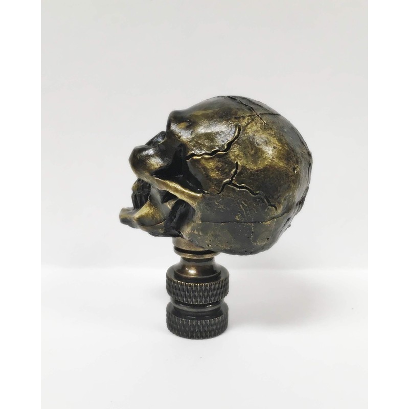 Lamp Finial-Skull-Aged Brass Finish, Highly Detailed Metal Casting
