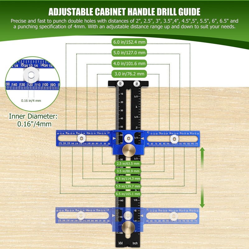 Poiyham Cabinet Hardware Handle Jig, Adjustable Cabinet Hole Drilling Template