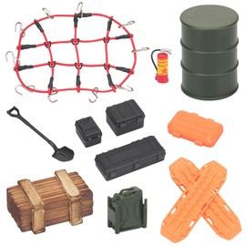 RC Crawler Accessories, daitoku 1/18 1/24 RC Crawler Car Roof Decoration Included Luggage Net Shovel Storage Box Recovery Board Wood Box for 1/18 TRX4M 1/24 Axial SCX24 - Style B (Red)