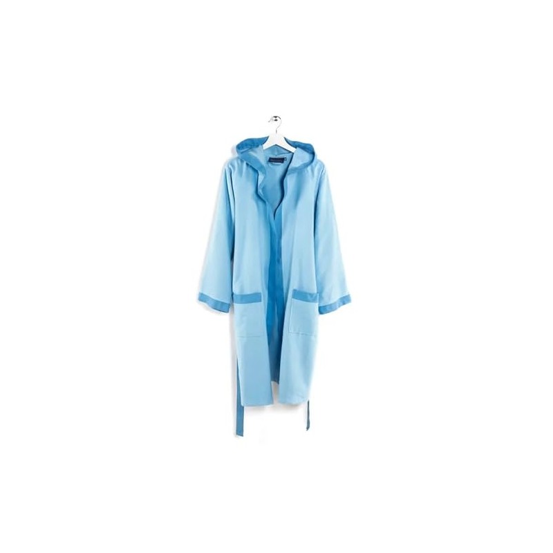 Caleffi Tecno Bicolour Bathrobe with Hood, Microfibre, Light Blue, L