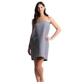 TowelSoft Women's Waffle Weave Cotton Blend Spa/Bath Body Wrap | Soft, Absorbent, and Adjustable (Gray) One Size (L/XL)