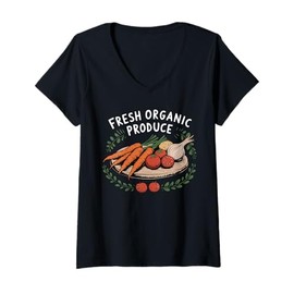 Womens Fresh Organic Produce Vegetables Vegetable Garden, Gardener V-Neck T-Shirt