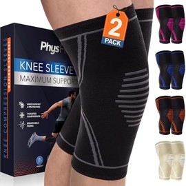 PhysFlex Rodillera Para Alivio Del Dolor - Paquete De 2 Mangas De Compresión De Rodilla Para Hombre Y Mujer - Soporte Para Levantamiento De Pesas,... 