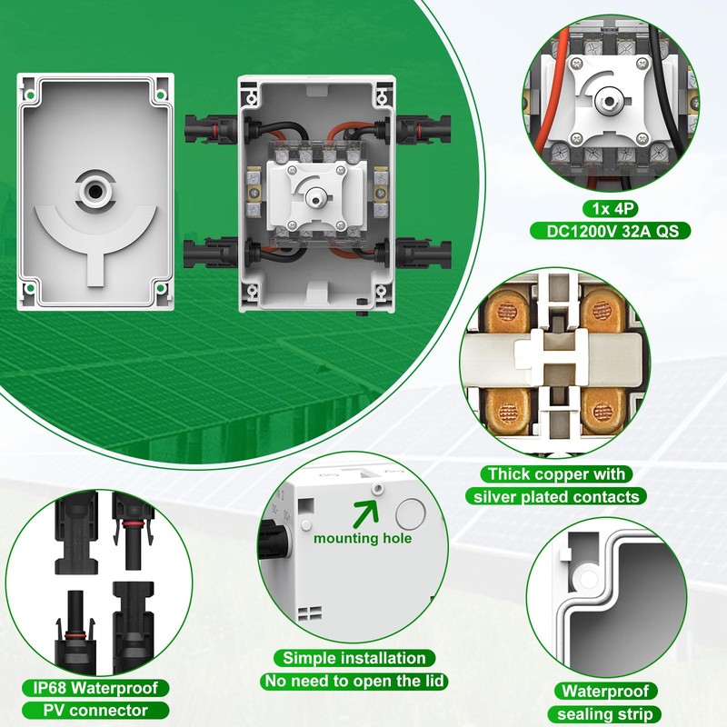CNLonQcom Solar Disconnect Switch 2 Strings 32A DC1500V 2in 2out