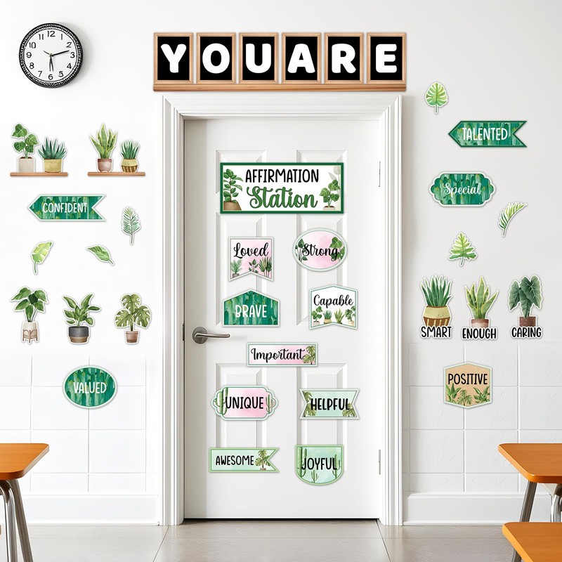 Boho Plant Affirmation Station Bulletin Board Set Greenery Motivational Classroom