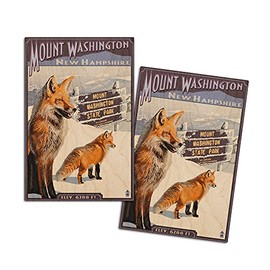 Mt. Washington, New Hampshire, Fox Scene (4x6 Birch Wood Postcards, 2-Pack Stationary, Rustic Home Wall Decor)