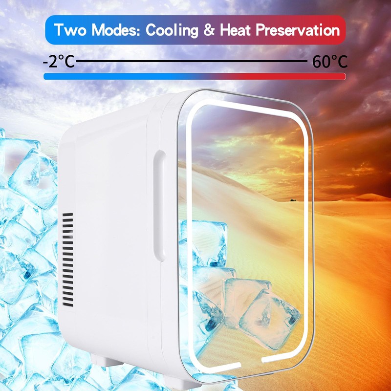ZLPTEAM Mini Fridge with Mirror Door & Adjustable LED Lights