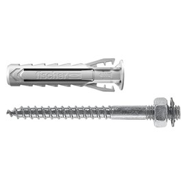 Fischer Tasselli Con Doppia Vite SX Plus 8 DV with Double Screw for Clamps, Ideal for Pipes and Cables, Includes Screws and 50 Dowels, 567631, Grey, 8 mm Diameter