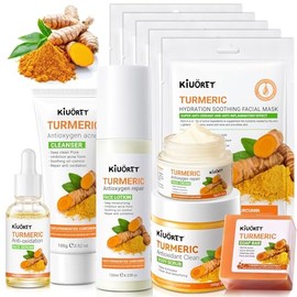 Set De 11 Piezas De Cúrcuma Para El Cuidado De La Piel De Mujer Limpiador, Jabón, Exfoliante, Sérum Facial, Loción, Crema Y Mascarillas Faciales....  