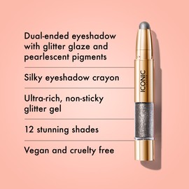 ICONIC LONDON Glaze Crayon | Dual Ended Eyeshadow Stick for Sparkling, Wet-Look Glazed Effect, Cruelty Free, Vegan Makeup, Onyx (Gunmetal) 0.92 oz