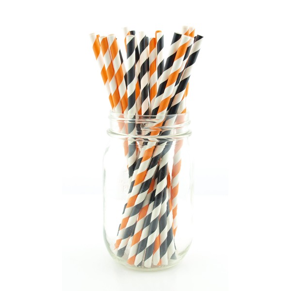 Halloween Straws (Halloween Black and Orange Stripes, 50)