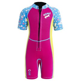 Lansru Kids Wetsuit - 2.5mm Short Wetsuit, Upgraded SCR Neoprene, Safer Material, UV Protection, Front Zip for Swimming Lessons, Keep Warm in Cold Water
