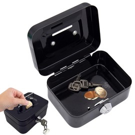 Cash Box Lockable with Key Black Small Cash Box Small Safe 11.5 x 8.5 x 5.8 cm Elegant Steel Cash Box Cash Box for Coins and Notes Safe Tip Cash Box