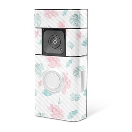 MightySkins Carbon Fiber Skin Compatible with Ring Video Doorbell Plus - Paper Flowers | Protective, Durable Textured Carbon Fiber Finish | Easy to Apply