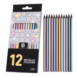 12 pcs Metallic Colored Drawing Pencils Black Wooden Art Sketching Pencils Non-toxic Colored Art Pencils Set Vibrant Color Painting Pencils Travel Painting Writing Artist Kit Supplies