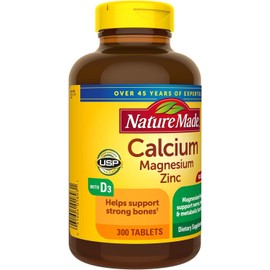 Nature Made Calcium, Magnesium & Zinc w. Vitamin D Tablets Value Size 300 Ct (3 Pack of 300)（Packaging may vary）
