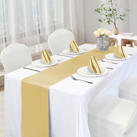 VACVELT 2 Pack Satin Table Runners 12 x 108 Inches Long, Gold Table Runners Wedding Table Runner Decorations, Bright Smooth Table Runners for Birthday Party Banquet Graduation Engagements
