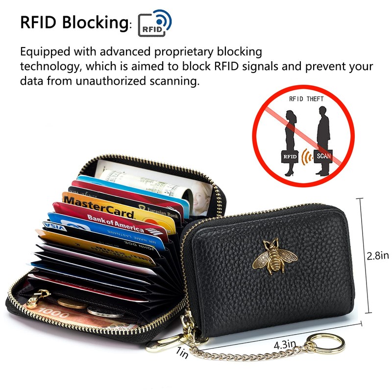 imeetu RFID Credit Card Holder, Small Leather Zipper Card Case