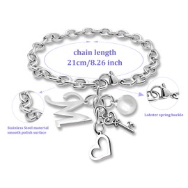 Initial Bracelets for Women Initial M Letter Stainless Steel Chain Bracelet Family Name Jewelry 26 Letters Initial Jewelry Letter M Gift for Girlfriends Mom Birthday Gift for Teachers Friends