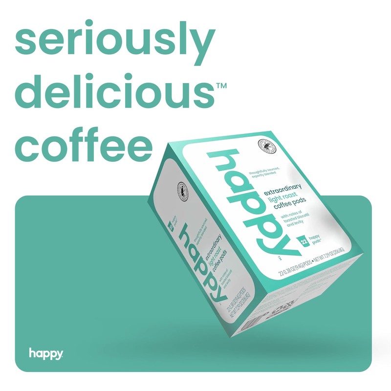 happy coffee light roast coffee pods, 22 count, notes of