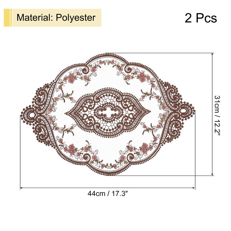 sourcing map 2Pack Retro Lace Placemat 12x17-in Oval Embroidered Table