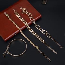 Yolev Gold Chain Bracelet Sets for Women Girls Fashion Beaded Chunky Flat Cable Chain Punk Bracelets Jewelry Adjustable Layered Metal Link Bracelet Set (gold)