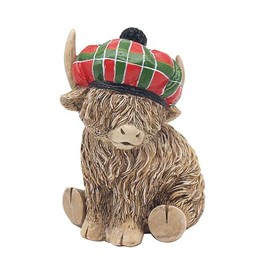 Lesser & Pavey Happy Highland, Highland Cow Tartan Hat Figurines Statues For Home Decor | Ideal Ornaments Friendship Gifts For Women & Men | Lovely Table Centerpiece & Living Room Accessories