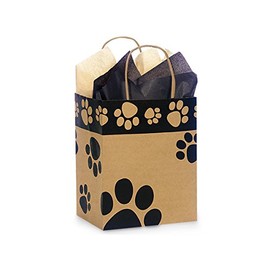 Pack Of 25, Cub 8 x 4.75 x 10.25" Paw Print Recycled Kraft Shopping Bags Made In Usa