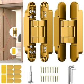 Eegoowa 7" Hidden Door Hinge,Invisible Door,Hidden Door Hinges for Secret Door 3-Way Adjustable Butt 7 x 2.8 x 1 (2PCS) (Golden, 7 inches)