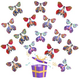 AWAVM Magic Flying Butterfly 16 Pieces Clockwork Butterfly Card, Rubber Band Powered Butterfly Magic Fairy Flying Toy for Birthday Gifts, Performance Props, Children Surprise Gifts (MB-16)