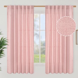 BGment Light Pink Linen Curtains 63 Inch Length 2 Panels - Semi Sheer Textured Rod Pocket Light Filtering Drapes Privacy for Girl Bedroom Living Room Decorative Back Tab, 52 Inch Wide Each Panel