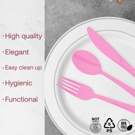 Smarty Had A Party 600 Pink Disposable Plastic Party Knives heavy Duty Plastic knives Disposable for Events Catering and Parties