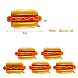 6Pcs Giant Hot Dog Balloons Food Foil Balloon Picnic Snacks BBQ Party Decorations Fast Food Burger Kids' Birthday Baby Shower Supplies Outdoor Decor