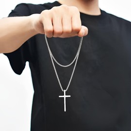 XYTAHDM Cross Necklace Cross Necklace Men Women Necklace Stainless Steel Chain Cross Pendant Graduation Birthday Valentine's Day Gifts for Men Boys