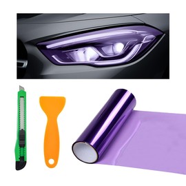 povtii Tint Vinyl Film Sticker Sheet Roll for Car Headlight, 12×48 Inch Auto Taillight Vinyl Wrap Film, Self Adhesive Fog Light Vinyl Film with Squeeze & Cutter, Car Accessories (Purple)