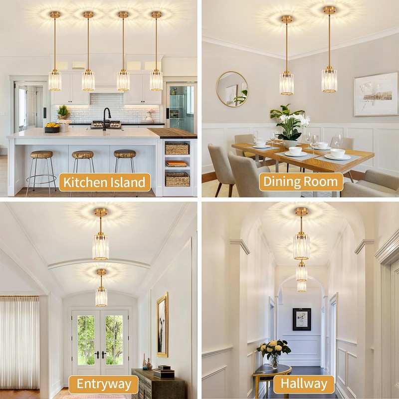 ZSMIHDOH 2 Pack Pendant Lights Kitchen Island, Modern Gold Crystal