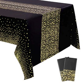 Yancorp 2 Pack Tablecloth for Rectangle Tables Gold Dot Disposable Tablecloths Plastic Tablecloth Party Table Covers for Birthday Thanksgiving Christmas Wedding Outdoor BBQ (Black-M, 2 Pack)