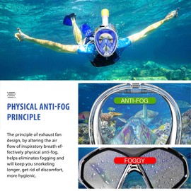 KLERICER 180°Full Face Snorkel Mask, Diving Mask Free Breathing Design Anti-Fogging and Anti-Leak Technology with Adjustable Head Straps for Adult Youth Kids (Blue, L/XL)