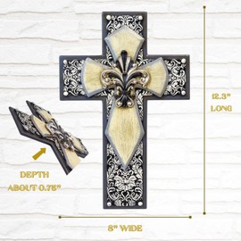 Wall Cross in Resin Fleur De Lis FDL Ornate Silver Floral Design for Spiritual Decorative Roayl Wall Art Religious Gift