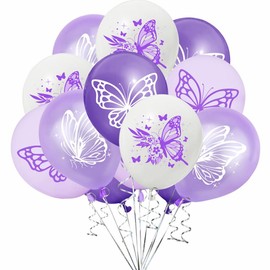 Yunchu Online Pack of 16 Purple Butterfly Balloons Birthday Decoration Girls Purple Decoration Birthday Girl Butterfly Birthday Party for Boho Party Decoration Baby Shower Wedding Birthday Shower