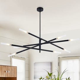 VANZARLA Modern Sputnik Chandelier for Dining Room, Mid Century Black Pendant Lighting, Industrial 8-Light Vintage Hanging Light Fixture for Entryway Bedroom Kitchen Island Hallway Foyer