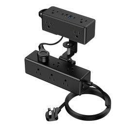 Dual Layer Desk Clamp Power Strip, 19 in 1 Desktop Edge Mount Surge Protector with 4 USB Ports(2 USB-C) & 15 AC Outlets, Ultra Thin Flat Plug & 10FT Power Cord for Office Home(Black)