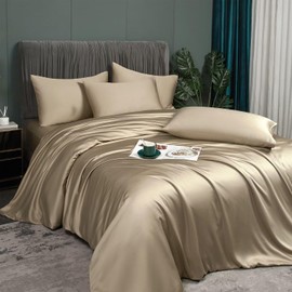 Luowei Summer Bamboo Bed Linen 155 x 220 cm Cooling Silky Silk Khaki Bed Linen 3 Sets Made of 100% Bamboo Lyocell Luxury Soft Bamboo Duvet Cover with Zip and 2 Pillowcases 80 x 80 cm