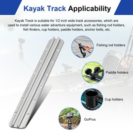Kayak Track Kayak Rail Accessories Mount for Fishing Rod, Cup Holder, Paddle Holders, Fish Finder, Anchor Cleats for 1/2" Wide Track Hardware (12 Inches, Aluminum, 1 Pieces)