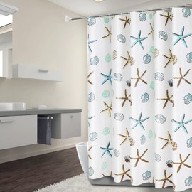 Shower Curtains Anti-Mould for Bathroom, 180 x 200 cm Waterproof Shower Curtain, Bathroom Shower Curtain, Starfish Shower Curtain, Waterproof for Bath, Bathroom Curtain for Bathroom Tubs, with 12