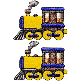 Ranger Return Set 2 of Small Cute Mini Steam Train Retro Engine Cartoon Costume Kids Tiny Decal Decorative Repair DIY Applique Sew Iron on Embroidered Patches - Yellow (TRAIN-YL01-MINI2)