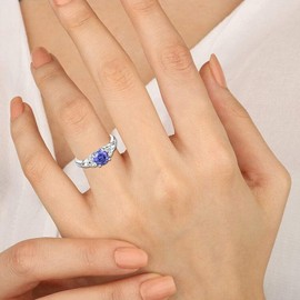 YL Celtic Ring 925 Sterling Silver 12 Birthstone Cubic Zirconia Solitaire Ring Engagement Wedding Ring for Bridal Women Ladies, Silver, Tanzanite