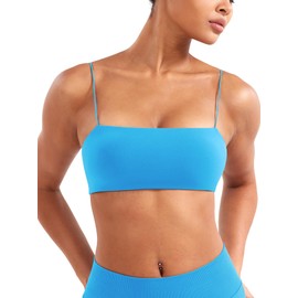 YEOREO Women's Spaghetti Strap Sports Bra Enidy Square Neck Yoga Wireless Low Impact Padded Seamless Cami Crop Top